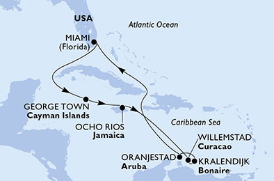 Harta croaziera Croazieră în America Centrală și Caraibe