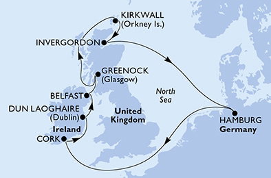 Harta croaziera Croazieră în Europa de Nord