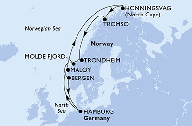 Harta croaziera Croazieră în Europa de Nord