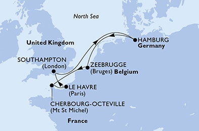 Harta croaziera Croazieră în Europa de Nord