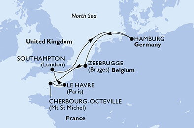 Harta croaziera Croazieră în Europa de Nord