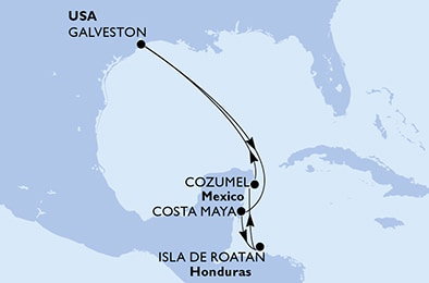 Harta croaziera Croazieră în America Centrală și Caraibe