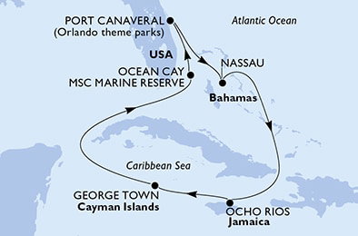 Harta croaziera Croazieră în America Centrală și Caraibe