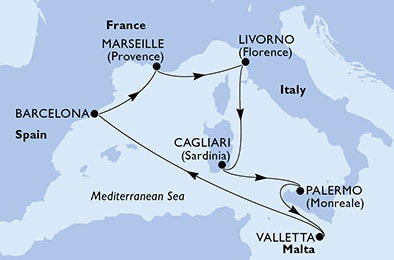 Harta croaziera Croazieră în Mediterana