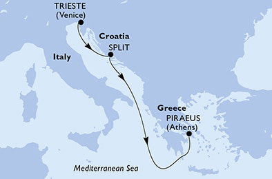 Harta croaziera Croazieră în Mediterana