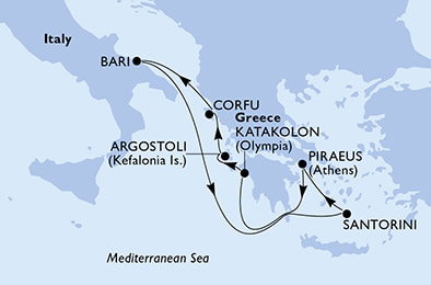 Harta croaziera Croazieră în Mediterana