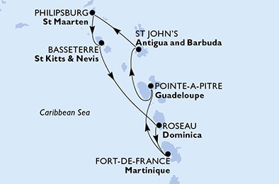 Harta croaziera Croazieră în Caribbean & Antilles