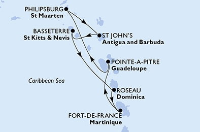 Harta croaziera Croazieră în Caribbean & Antilles