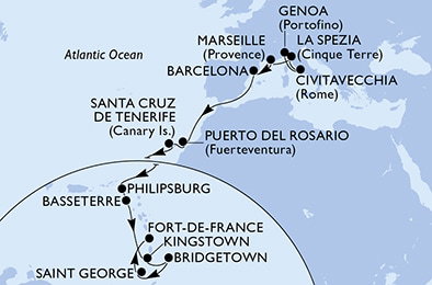 Harta croaziera Croazieră în MSC Grand Voyages
