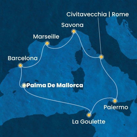 Harta croaziera Croazieră în Western Mediterranean