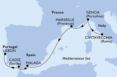 Harta croaziera Croazieră în Mediterranean