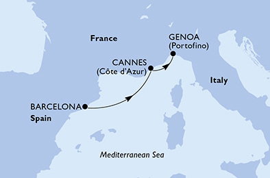 Harta croaziera Croazieră în Mediterranean