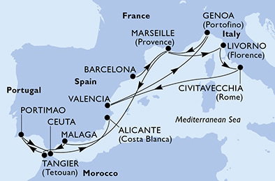 Harta croaziera Croazieră în Mediterranean