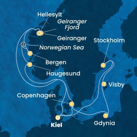 Harta croaziera Germany, Denmark, Poland, Sweden, Norway