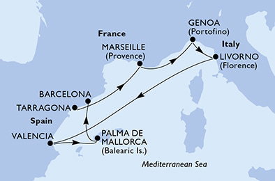 Harta croaziera Croazieră în Mediterranean