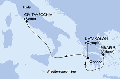 Harta croaziera Croazieră în Mediterranean