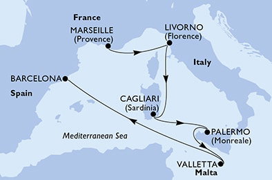 Harta croaziera Croazieră în Mediterranean