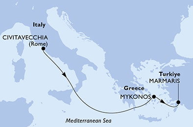 Harta croaziera Croazieră în Mediterranean