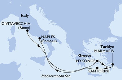 Harta croaziera Croazieră în Mediterranean