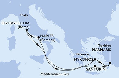 Harta croaziera Croazieră în Mediterranean