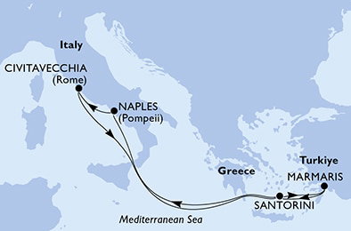 Harta croaziera Croazieră în Mediterranean