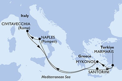 Harta croaziera Croazieră în Mediterranean
