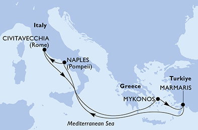 Harta croaziera Croazieră în Mediterranean
