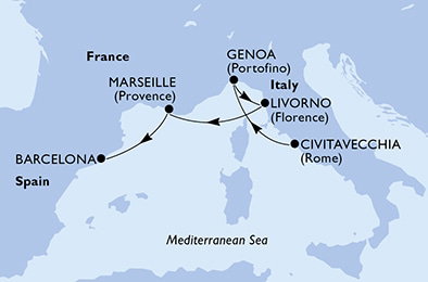 Harta croaziera Croazieră în MSC Grand Voyages