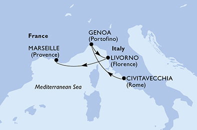 Harta croaziera Croazieră în MSC Grand Voyages