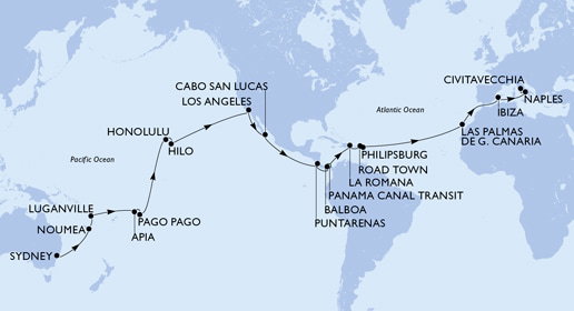 Harta croaziera Croazieră în World Cruise