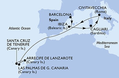 Harta croaziera Croazieră în Canary Islands and Madeira
