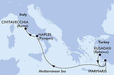 Harta croaziera Croazieră în Mediterana