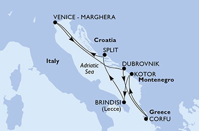 Harta croaziera Croazieră în Mediterranean