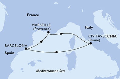 Harta croaziera Croazieră în Mediterranean