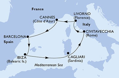 Harta croaziera Croazieră în Mediterranean