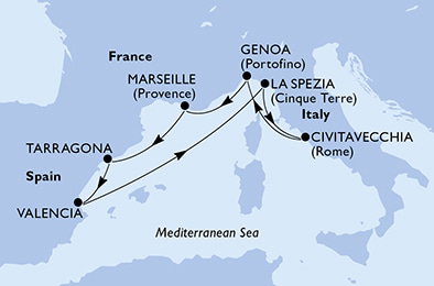 Harta croaziera Croazieră în Mediterranean