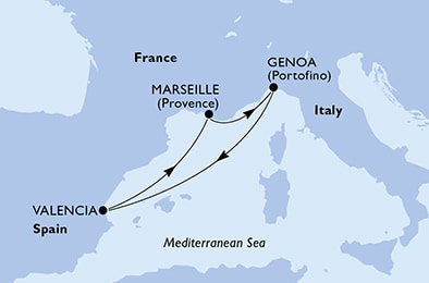 Harta croaziera Croazieră în Mediterranean