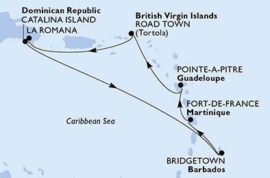 Harta croaziera Croazieră în Caribbean & Antilles