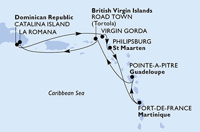 Harta croaziera Croazieră în Caribbean & Antilles