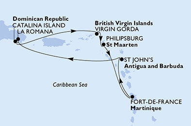Harta croaziera Croazieră în Caribbean & Antilles