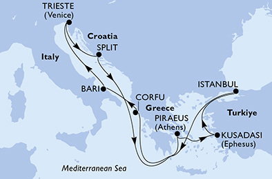 Harta croaziera Croazieră în Mediterranean