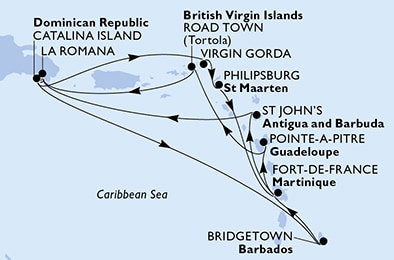 Harta croaziera Croazieră în Caribbean & Antilles