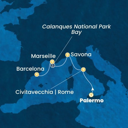 Harta croaziera Croazieră în Western Mediterranean