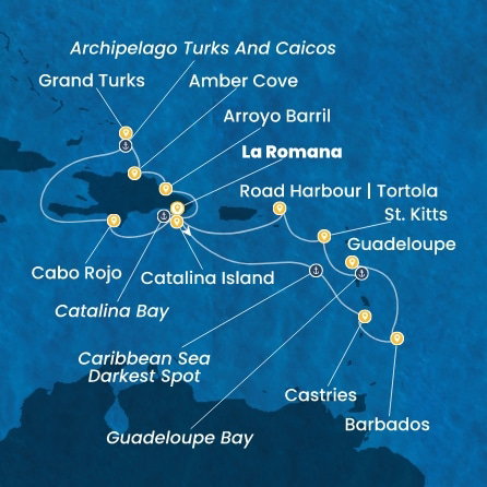 Harta croaziera Croazieră în Caribbean