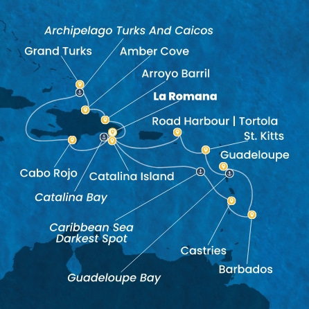 Harta croaziera Croazieră în Caribbean