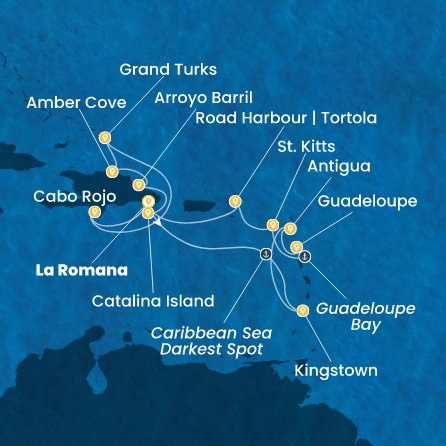 Harta croaziera Croazieră în Caribbean
