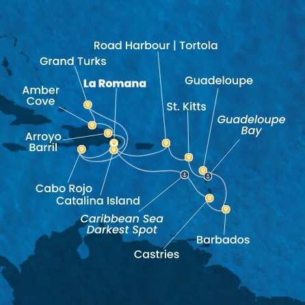 Harta croaziera Croazieră în Caribbean