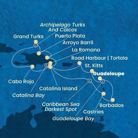 Harta croaziera Croazieră în Caribbean