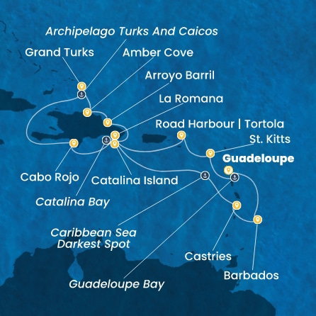 Harta croaziera Croazieră în Caribbean