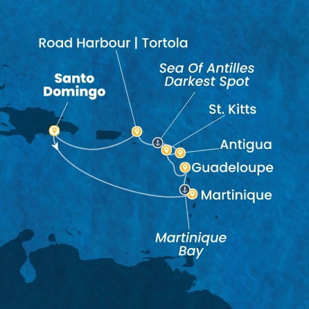 Harta croaziera Croazieră în Caribbean
